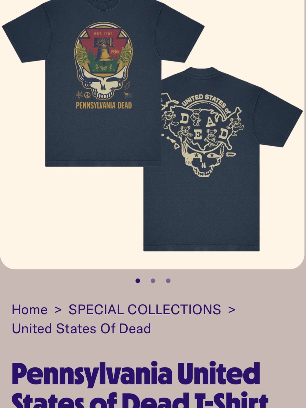 Limited Edition! Pennsylvania United States of Dead Graphic T‑Shirt - Navy - L